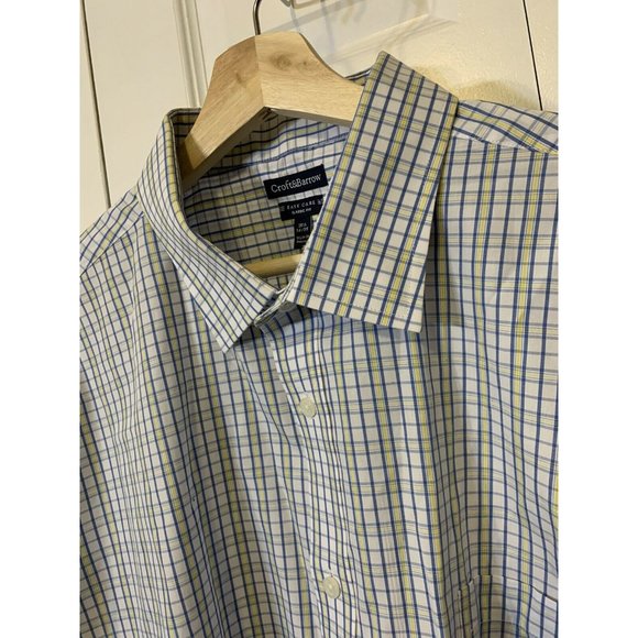 Croft‎ & Barrow Men’s Sz 18 1/2 33/35 Button Shirt Long Sleeve Plaid Blue Yellow - Picture 1 of 9